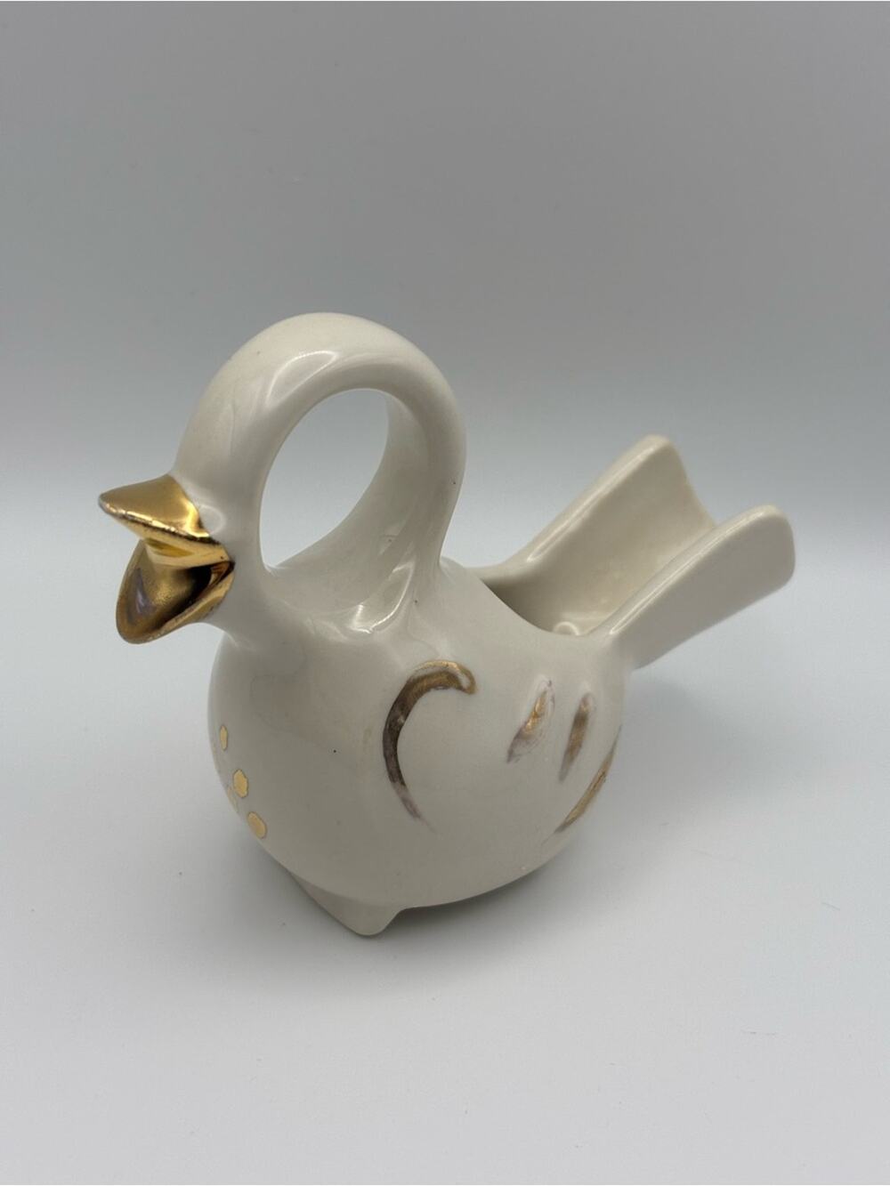 Vintage White & Gold Bird Toothpick Holder, Bud Vase, or Ashtray